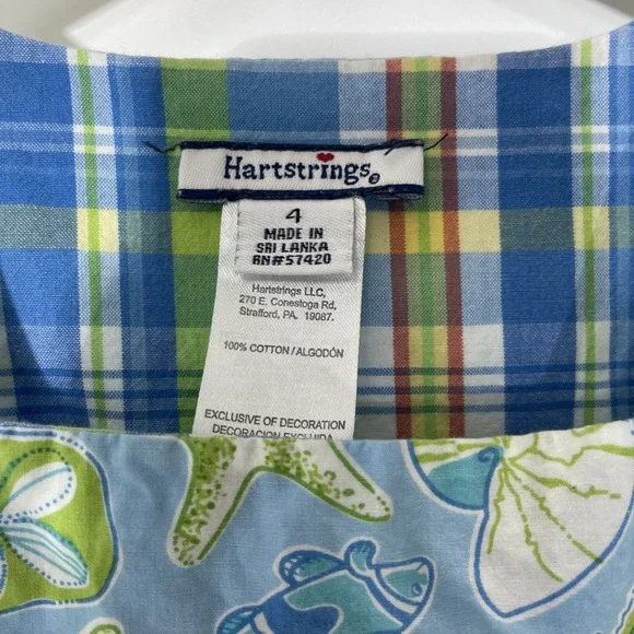 Hartstrings Reversible Dress Size 4 Girl's Blue Green Sealife and Plaid - Picture 2 of 10